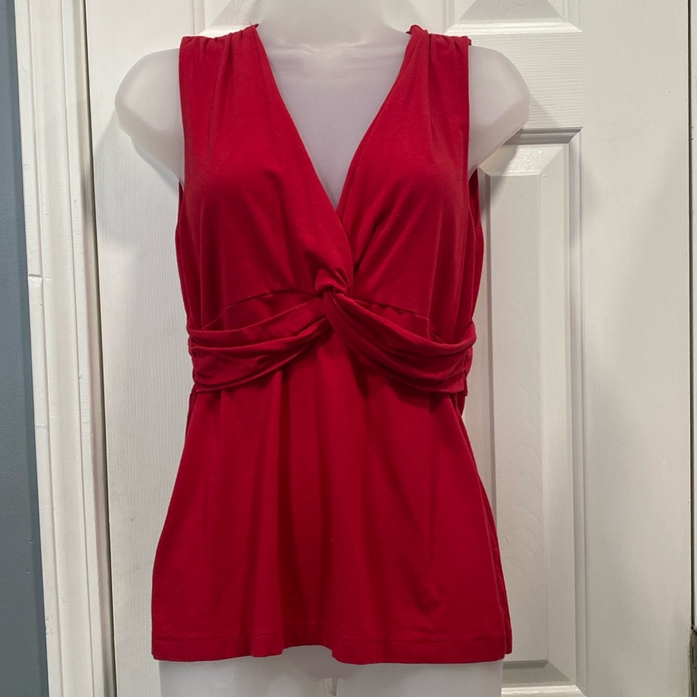 LOFT Red Twist V-Neck Sleeveless Top, Size M